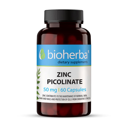 ЦИНК ПИКОЛИНАТ (ZINC PICOLINATE) – За Имунитет, Красива Кожа, Коса и Нокти, Биохерба, 50 мг, 60 капсули